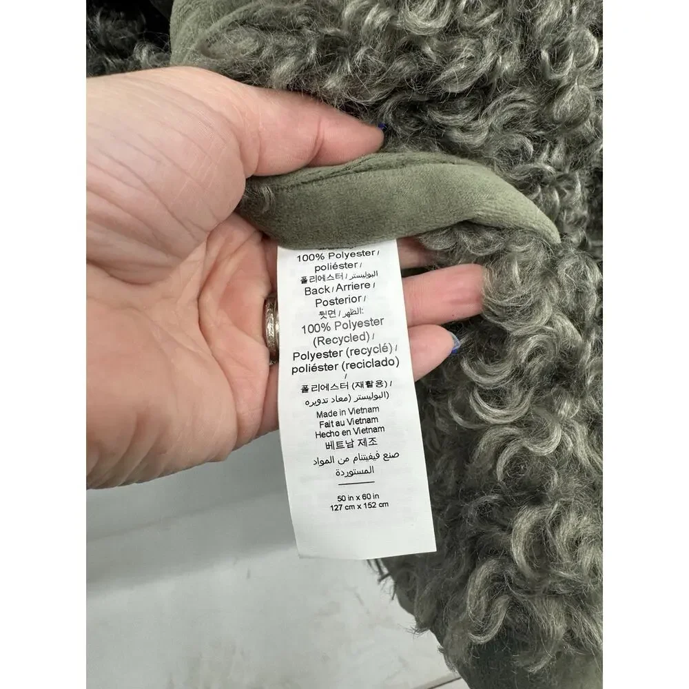 Pottery Barn Curled Luxe Moss Green Faux Fur Throw Blanket 50x60in NWT